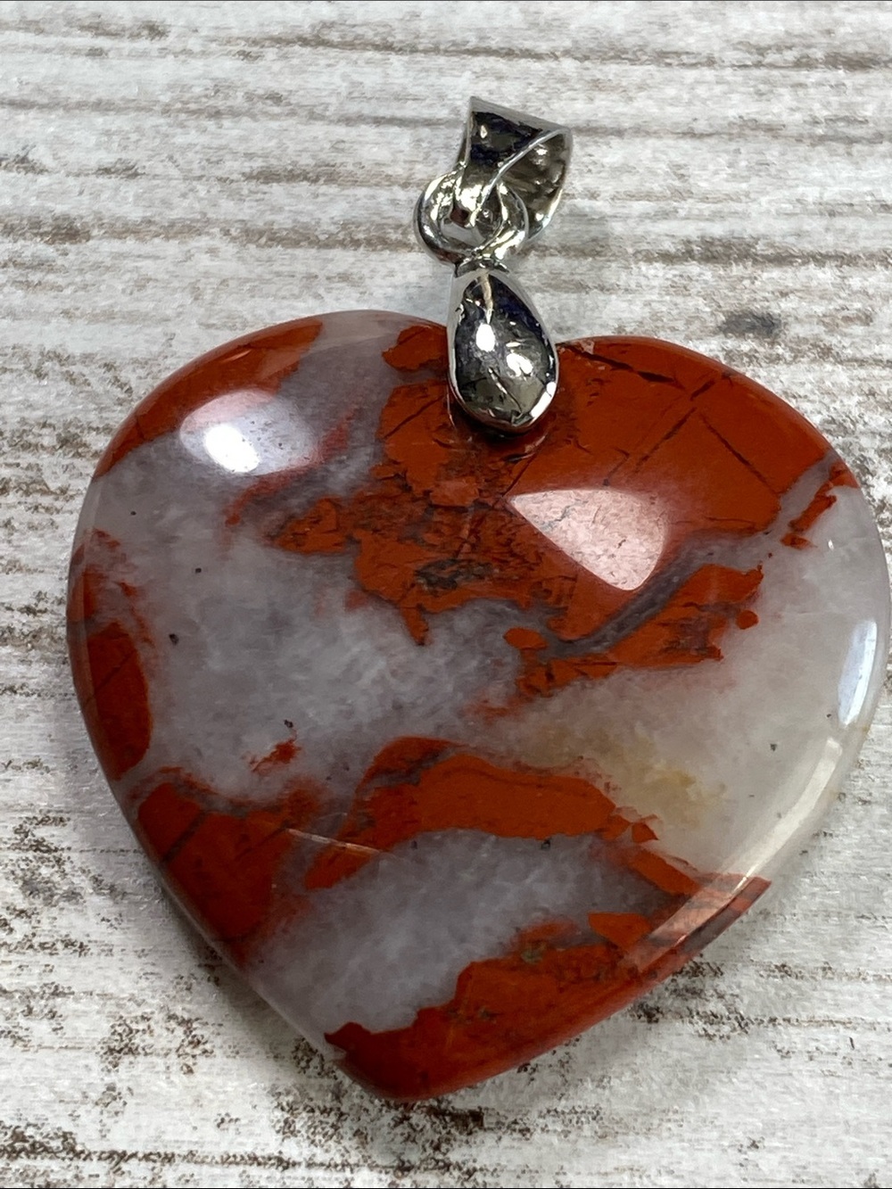 Natural Brecciated Red Jasper Heart Pendant Silver Bail Necklace - Picture 2 of 4